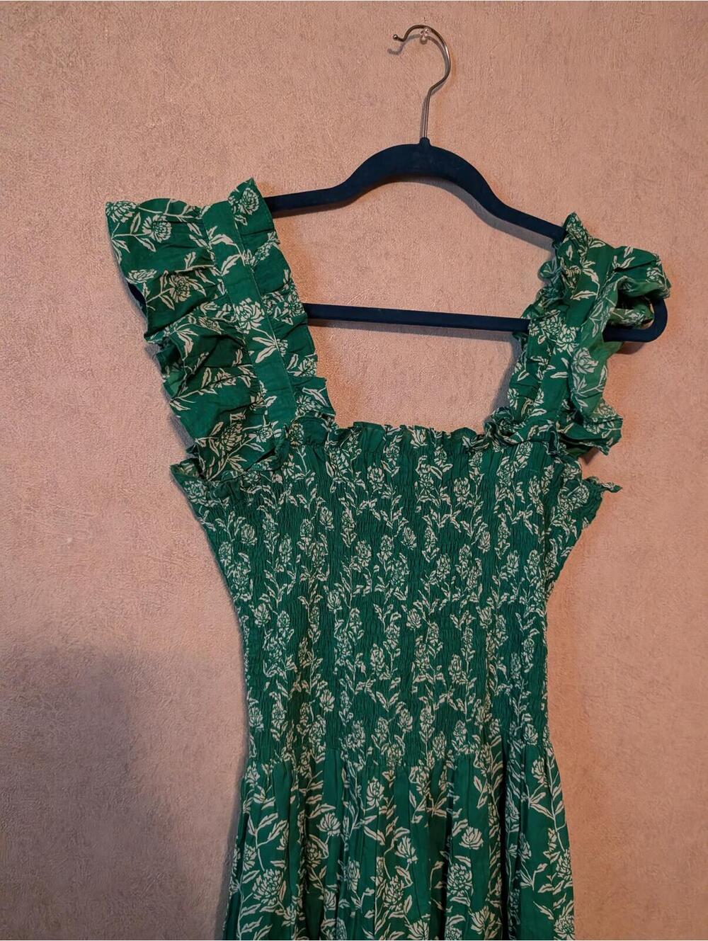 RO'S GARDEN green white shirred ruffle tiered mini dress sz XS - Picture 4 of 6